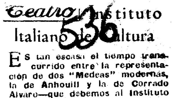Fig. 21: “Teatro. Instituto Italiano de Cultura”, por T. <em>Arriba</em>, 30 de abril de 1952.