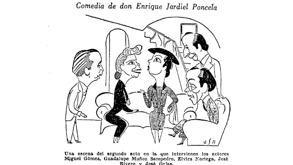 Fig. 17: “Comedia. <em>Es peligroso asomarse al exterior</em>. Comedia de don Enrique Jardiel Poncela”. Por Jorge de la Cueva. <em>Ya</em>, 16 de abril de 1942.