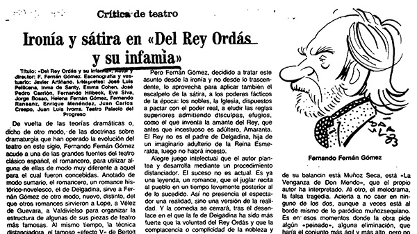 Fig. 12: “Ironía y sátira en <em>Del Rey Ordás y su infamia</em>”, por Lorenzo López Sancho. <em>ABC</em>, 21 de agosto de 1983.