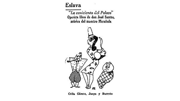 Fig. 3: Celia Gámez, José Jaspe y Pedro Barreto caricaturizados con motivo del estreno de <em>La cenicienta del Palace</em> en el Teatro Eslava de Madrid. <em>Ya</em>, 2 de marzo de 1940. Dibujante: Del Arco.
