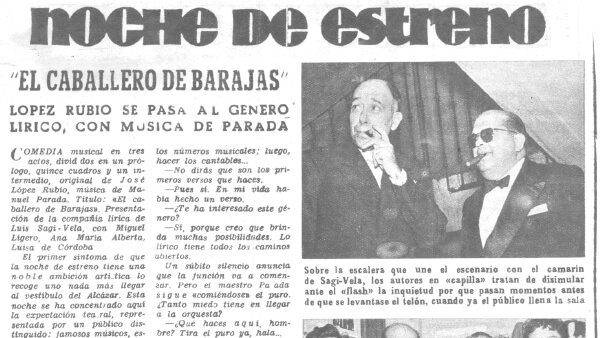 Fig. 19: “Noche de estreno. <em>El caballero de Barajas</em>”, <em>Triunfo</em>, 28 de septiembre de 1955.