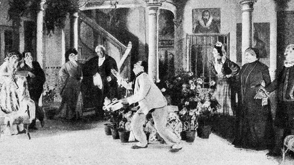 Fig. 3: Escena de <em>El genio alegre</em>, de los hermanos Álvarez Quintero (1909).