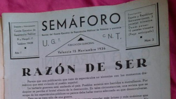 Fig. 3: Semáforo. Revista de espectáculos públicos. UGT-CNT, n. 2 (15-11-1936).