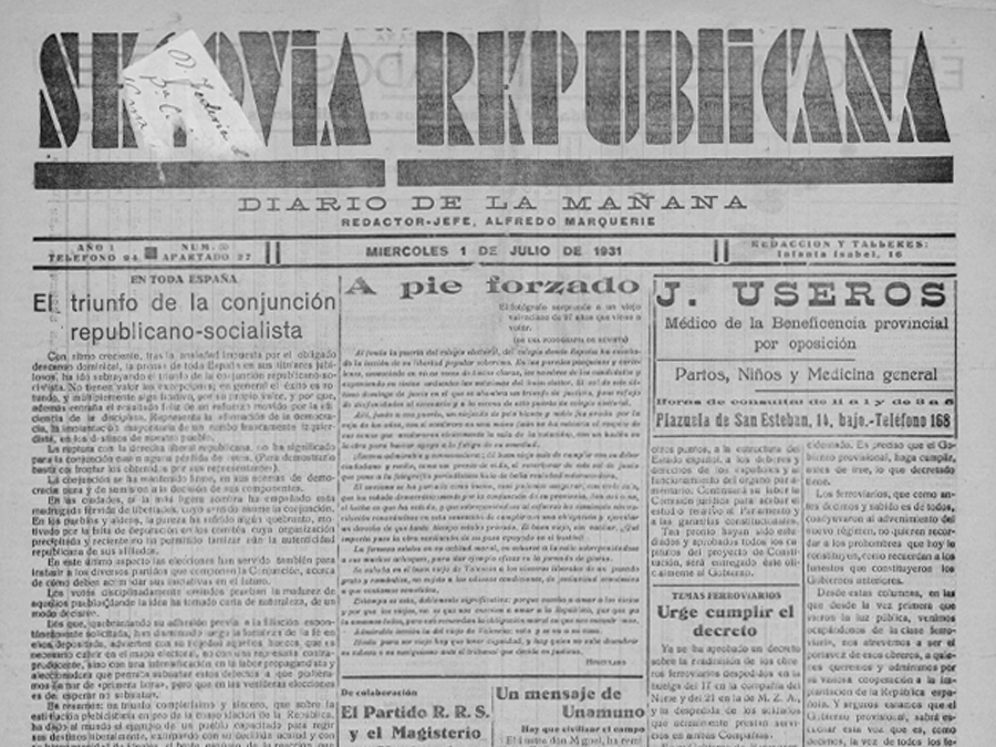 Fig. 4: Portada del diario Segovia Republicana, 1 de julio de 1931. Procedencia: Biblioteca Virtual de Prensa Histórica.