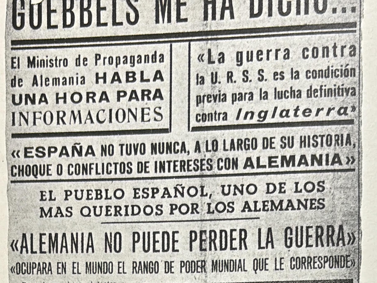Fig. 8: Recorte de su entrevista a Goebbels, publicada por el diario Informaciones el 20 de agosto de 1941.