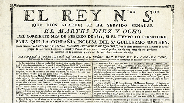 Fig. 2: Compañía Southby (Madrid, 1817). Cartel. Archivo G. Matabosch - Col. Circus Arts Foundation, 43,5 x 31cm.