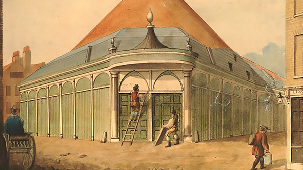 Fig. 3. Pabellón Olímpico de Astley en Wych Street en Londres. Acuarela de James Winston (1806). Documento © The Trustees of the British Museum, Londres