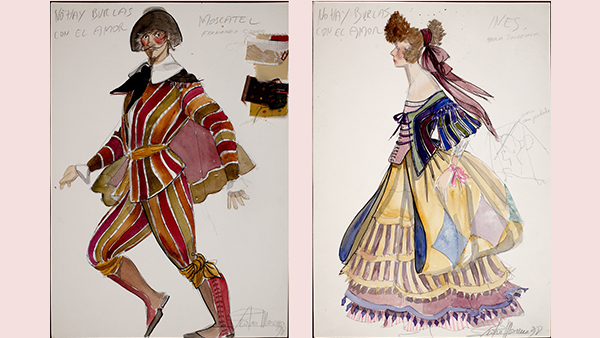 Fig. 20: Figurines de Pedro Moreno para el montaje de No hay burlas con el amor, de la Compañía Nacional de Teatro Clásico (1998). (Procedencia: Museo Nacional del Teatro). 