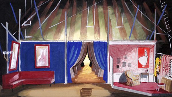 Fig. 23: Escenografía de Emilio Burgos para el montaje de Las golondrinas (Teatro de la Zarzuela, 1975). (Procedencia: Museo Nacional del Teatro).
