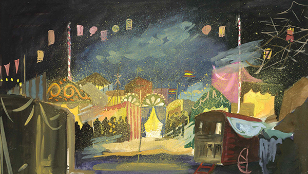 Fig. 25: Escenografía de Emilio Burgos para el montaje de Las golondrinas (Teatro de la Zarzuela, 1975). (Procedencia: Museo Nacional del Teatro).