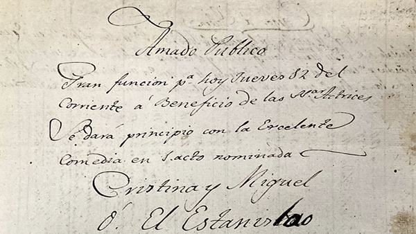 Fig. 5: Cartel manuscrito anunciando una función de beneficio.