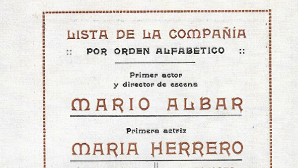 Fig. 10: Elenco de la Compañía de Comedia Española en el que figura José Albar.