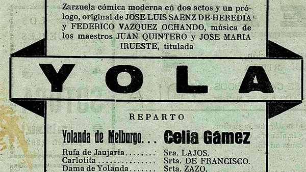 Fig. 15: Celia Gámez. Programa de mano de Yola.