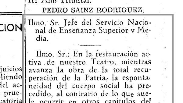 Fig. 1: Orden de 5 de noviembre de 1938, del Ministro de Educación Nacional al Jefe del Servicio Nacional de Enseñanza Superior Media.