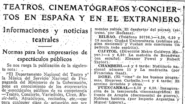 Fig. 3: “Normas para los empresarios de espectáculos públicos”. ABC, 8 de abril de 1939.