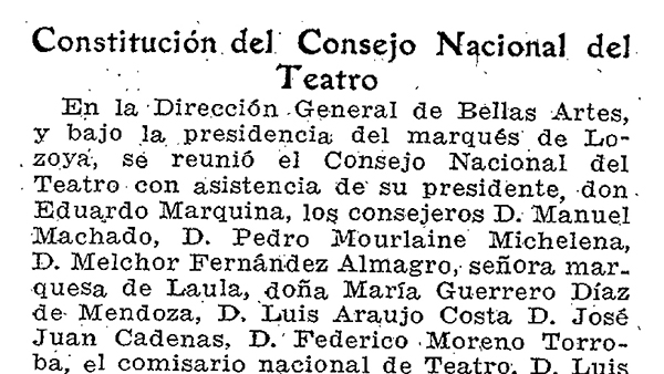 Fig. 4: “Constitución del Consejo Nacional de Teatro”. ABC, 12 de diciembre de 1939.