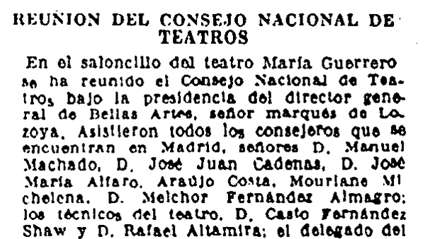 Fig. 6: “Reunión del Consejo Nacional de Teatros”. Madrid, 9 de noviembre de 1940.