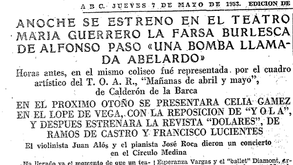 Fig. 4: Caricatura de Una bomba llamada Abelardo, por Ugalde. ABC, 7 de mayo de 1953.
